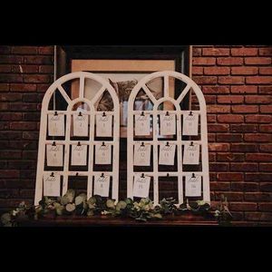 Rustic window frame seating chart or photo display